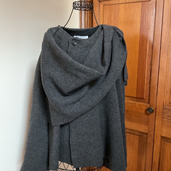 ZARA knit coat with scarf wool blend, Large - Picture 2 of 8